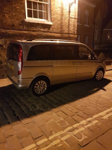 Our beautiful Mercedes viano outside the York Minster at night