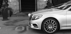 Beautiful Silver Mercedes s class wedding car Outside The Principal Hotel In York